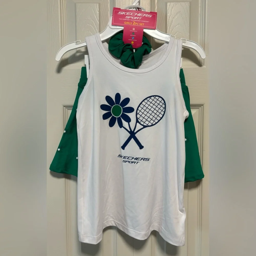 NWT Skechers Sport Girls Tennis Skirt, Tank and Scrunchie